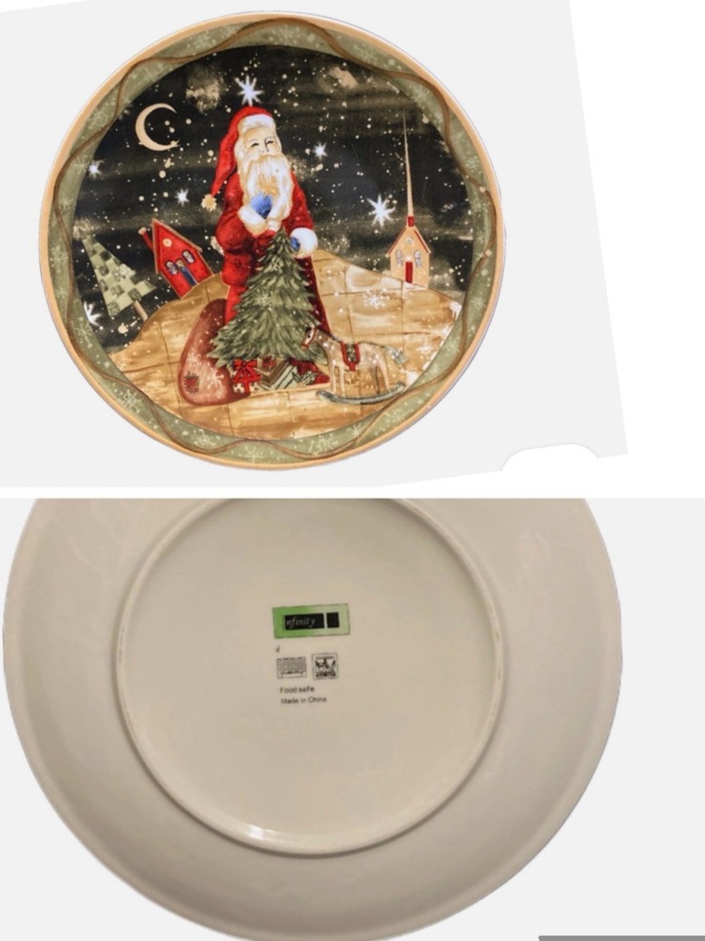 Festive Santa Ceramic Holiday Plate - Red and Green with Santa
